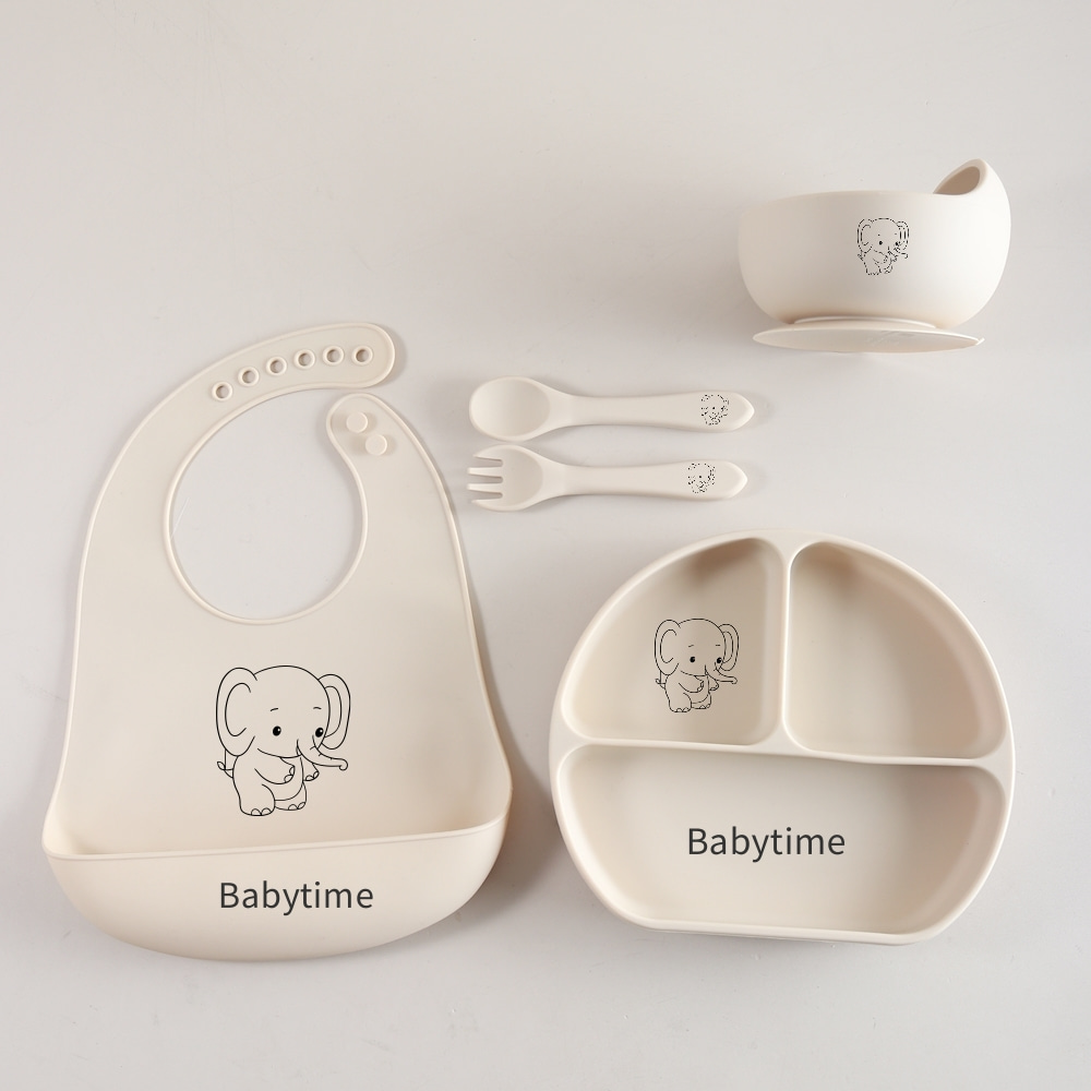 Baby Food Weaning - 레이저 엘리펀트 아기 식기 세트, 5종