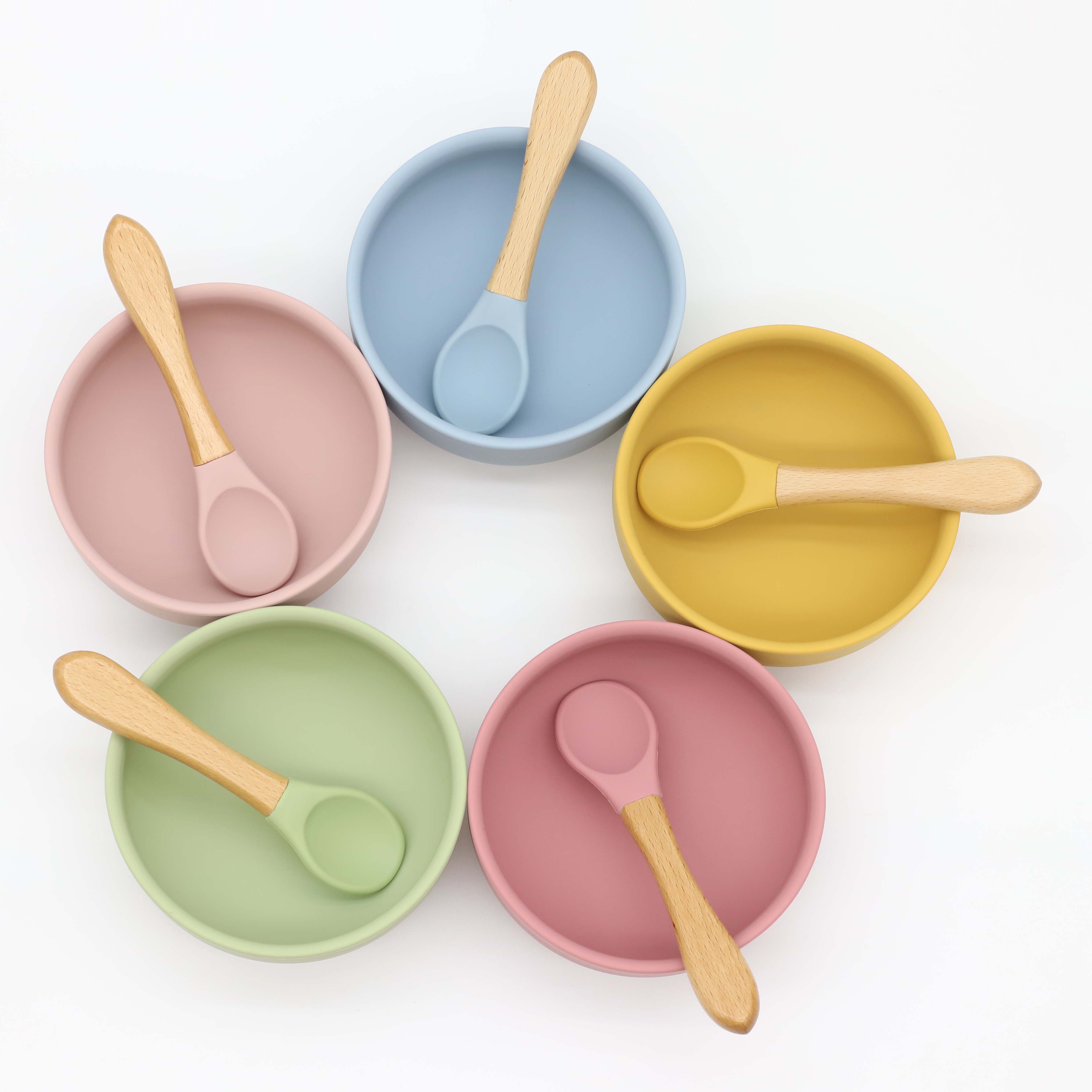 흡착컵이 있는 실리콘 그릇, 나무 손잡이 숟가락, 이유 - Baby Food Dispensing Spoon 리뷰 및 가격