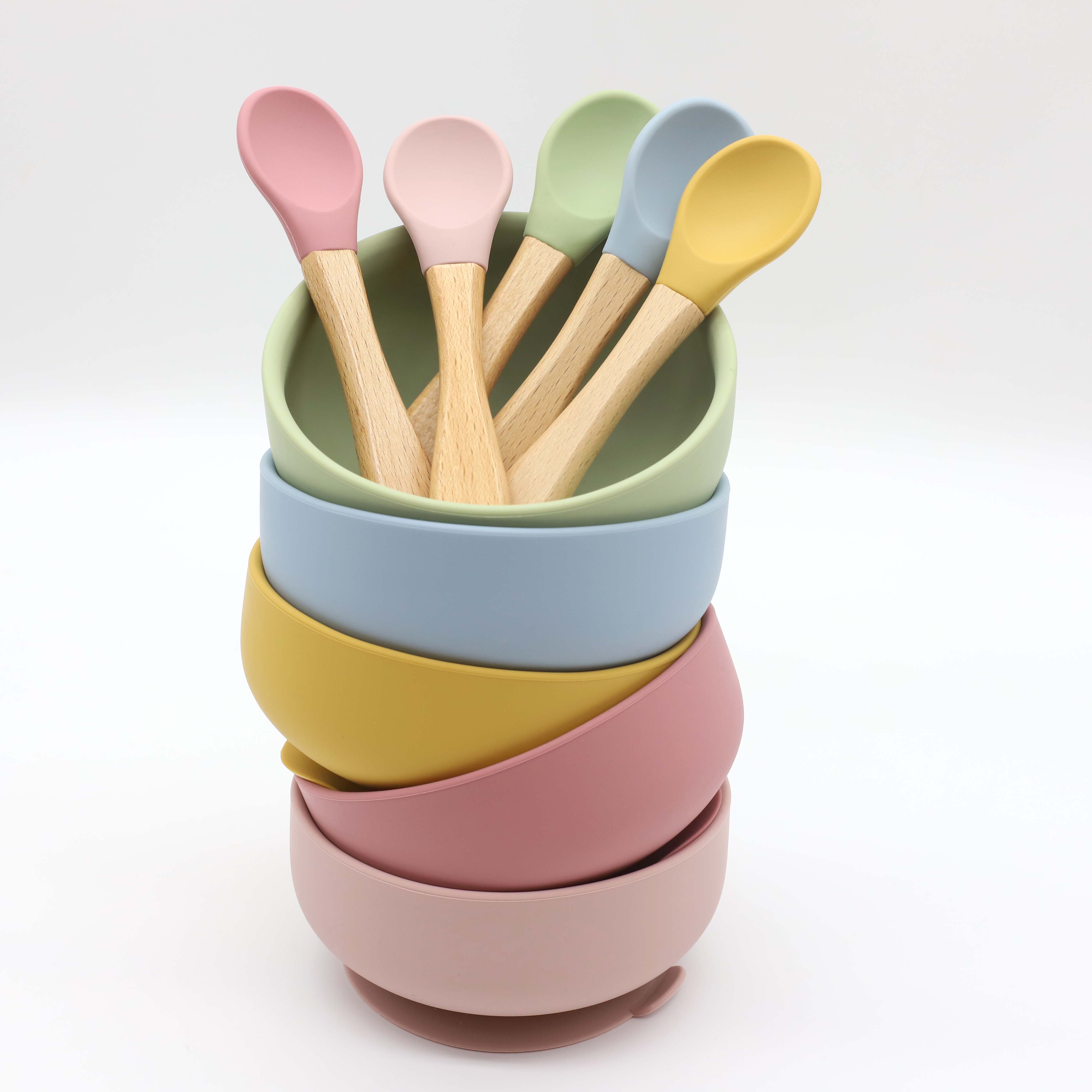 흡착컵이 있는 실리콘 그릇, 나무 손잡이 숟가락, 이유 - Baby Food Dispensing Spoon 리뷰 및 가격