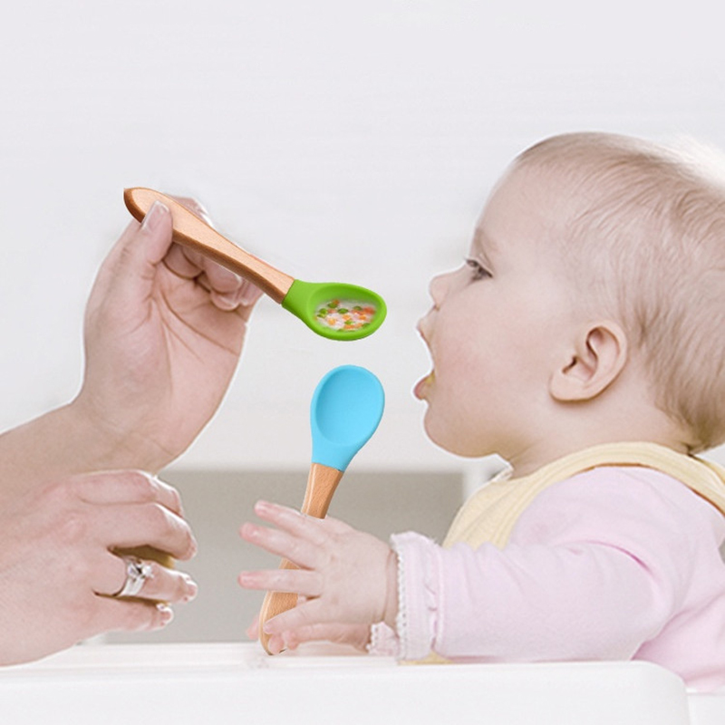 2 개/대 나무 손잡이와 아기 실리콘 숟가락 포크 아기 - Baby Food Dispensing Spoon 리뷰 및 가격